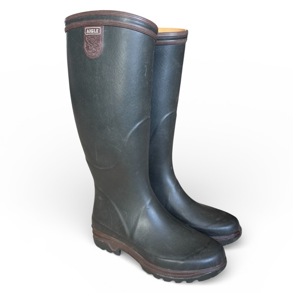 Aigle Shoes - Aigle Parcours 2 Wellington Tall Rain Boots Green Rubber France Men 9 Women 10.5